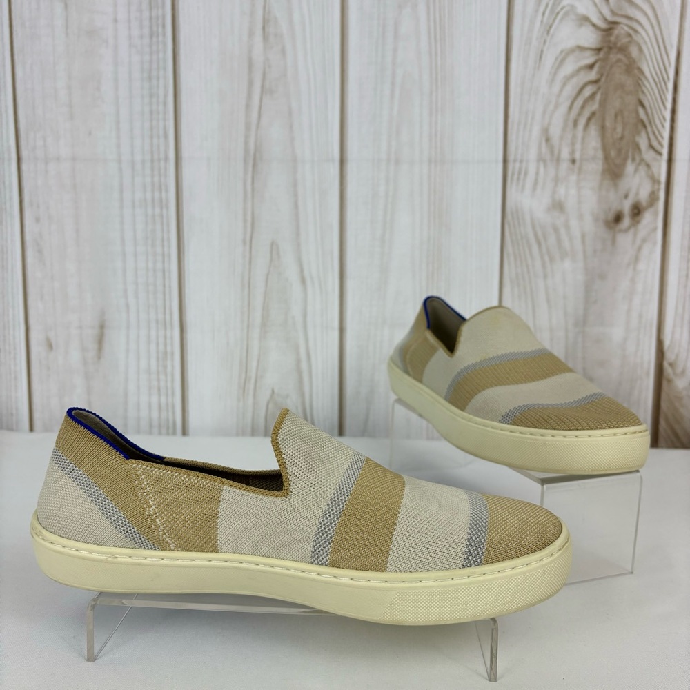 Rothy’s The Sneaker Birch Stripe Textile Slip On Comfort Loafers Tan Size 9.5 - Picture 3 of 15